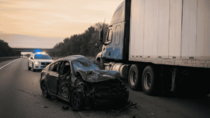 Scene of the Marion County I 5 crash involving a semi truck and pickup
