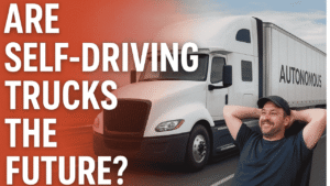 Thumbnail showing self driving trucks on a Texas highway with a relaxed driver